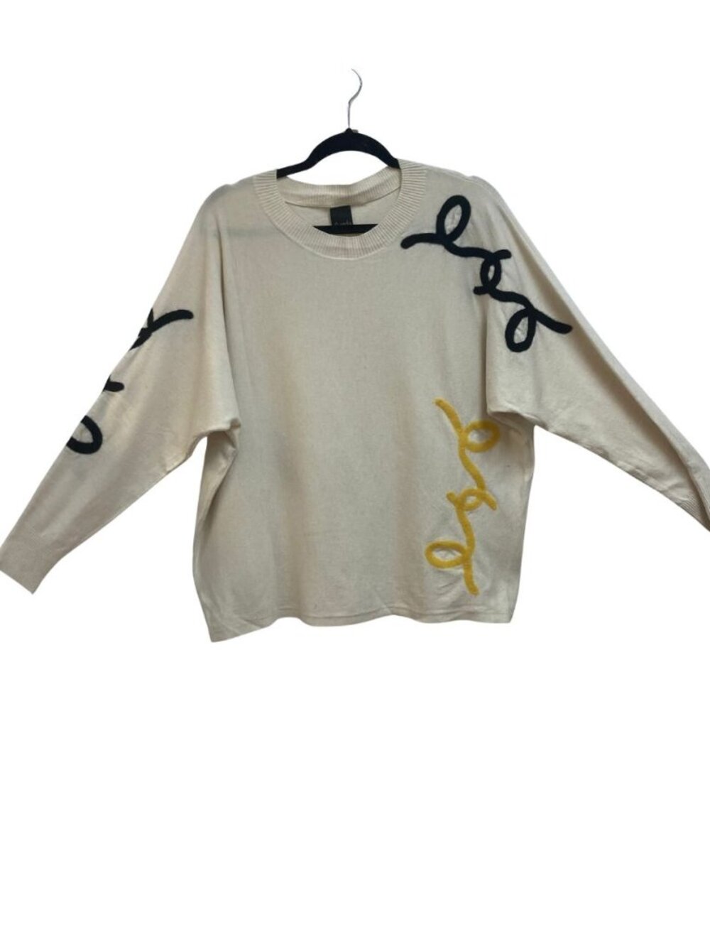 Aaeda Cream Sweater with Black & Yellow Sleeve Detail Size XL